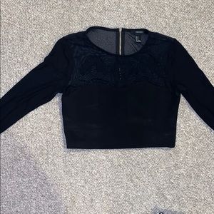 Embroidered and mesh crop top